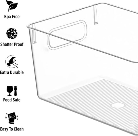 Control Kitchen stackable bin saves shelf space during organizing.