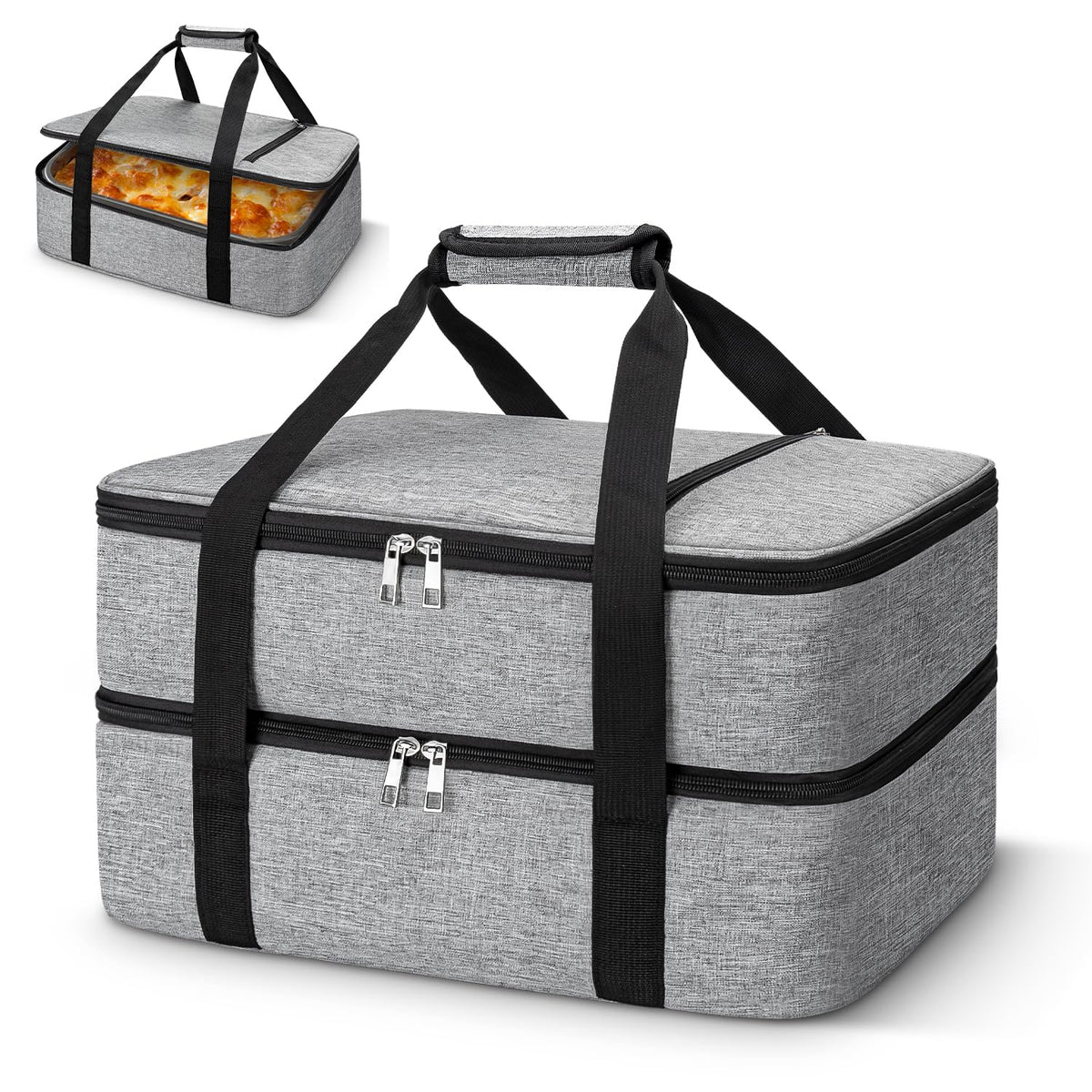 Coobiiya double decker carrier front view showing spacious capacity for family meals on the go.