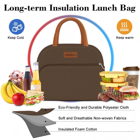 Coobiiya lunch bag stylish brown color suits work, travel, or campus life.
