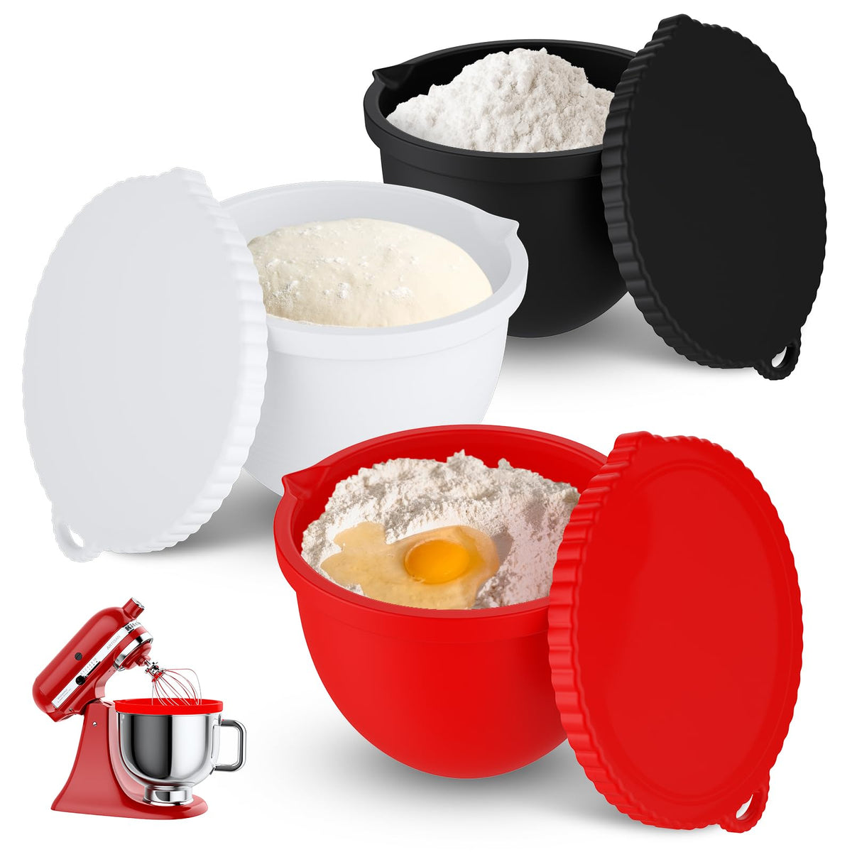 COOBL silicone bowl liner for 5qt mixer set with three colors for easy prep