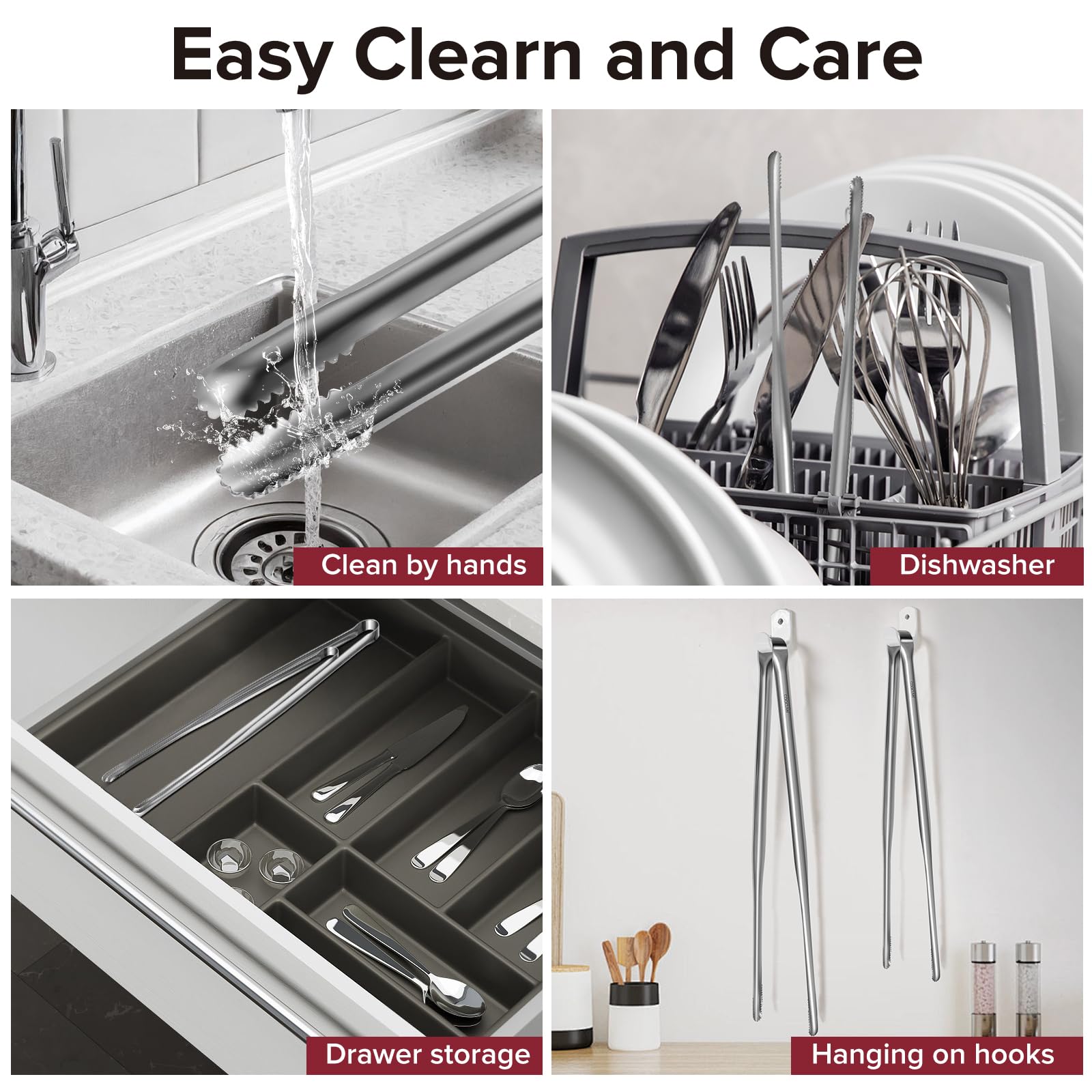 COOCLAN easy-storage hook compatible tongs keep counters tidy