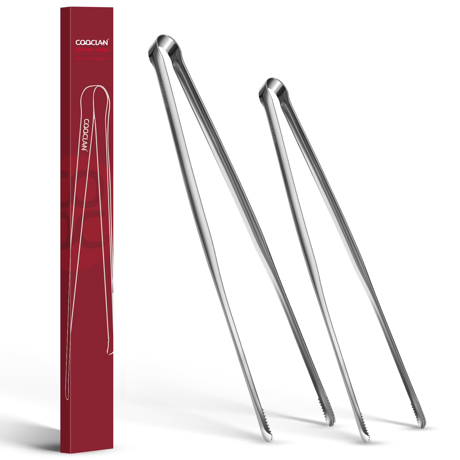 COOCLAN precision serrated tips 11.5 inch tongs grip small pieces securely for frying