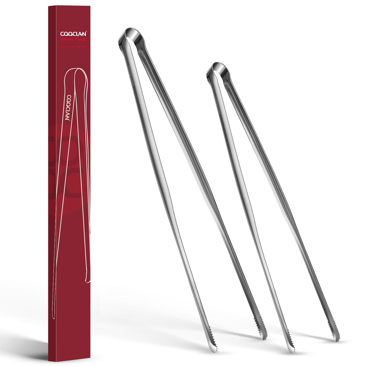 COOCLAN precision serrated tips 11.5 inch tongs grip small pieces securely for frying