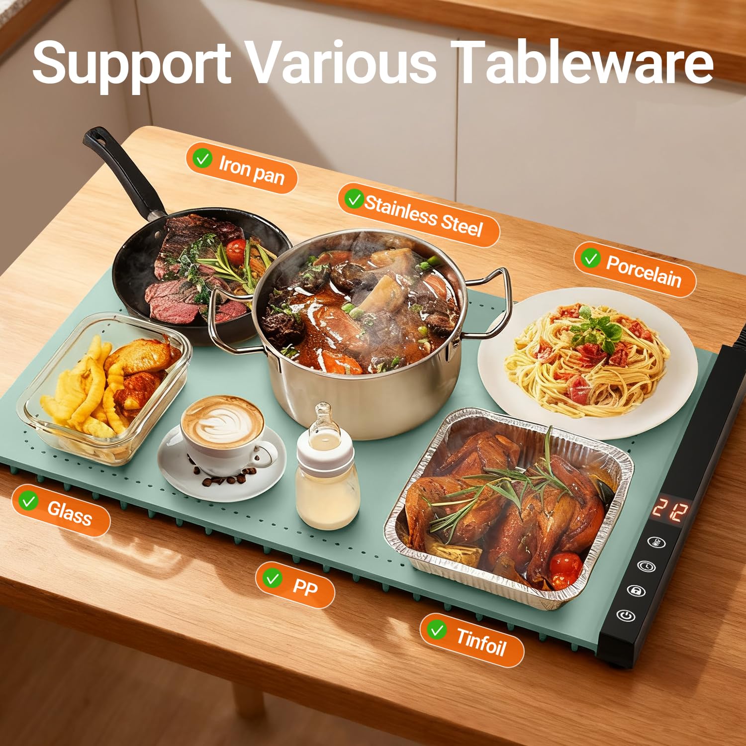COODAM warming mat offers six temperature settings for customizable warmth.