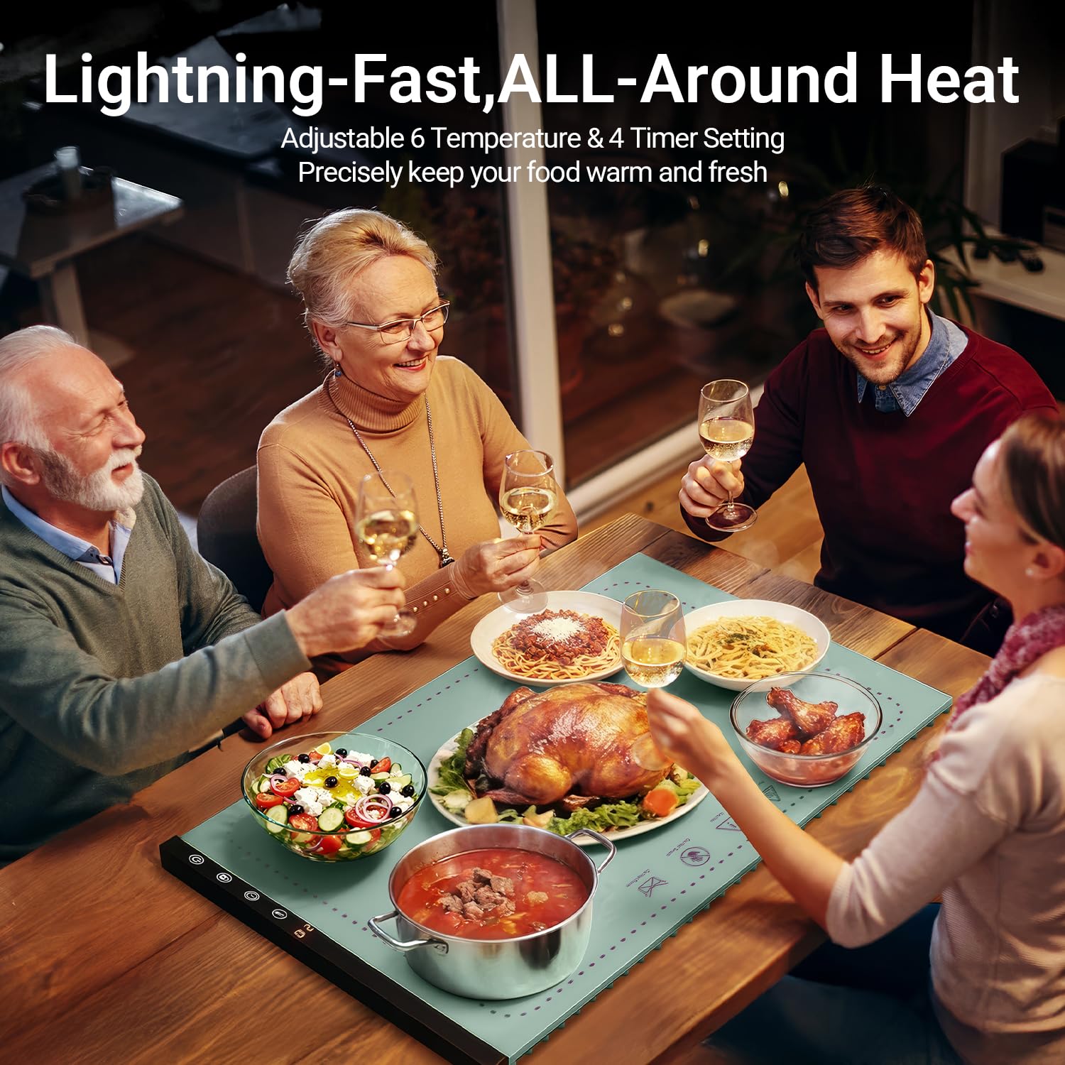 COODAM warming mat ideal for buffet setups and family meals.