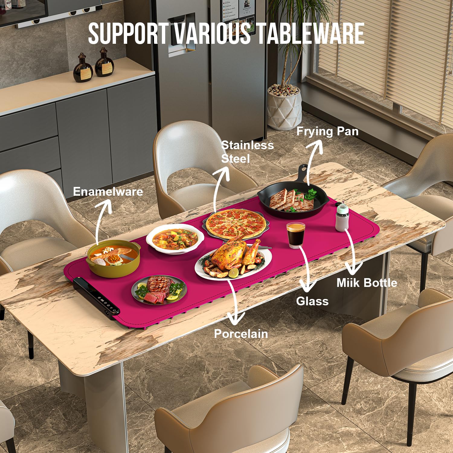 COODAM warming mat shows full-surface heating for buffet efficiency.