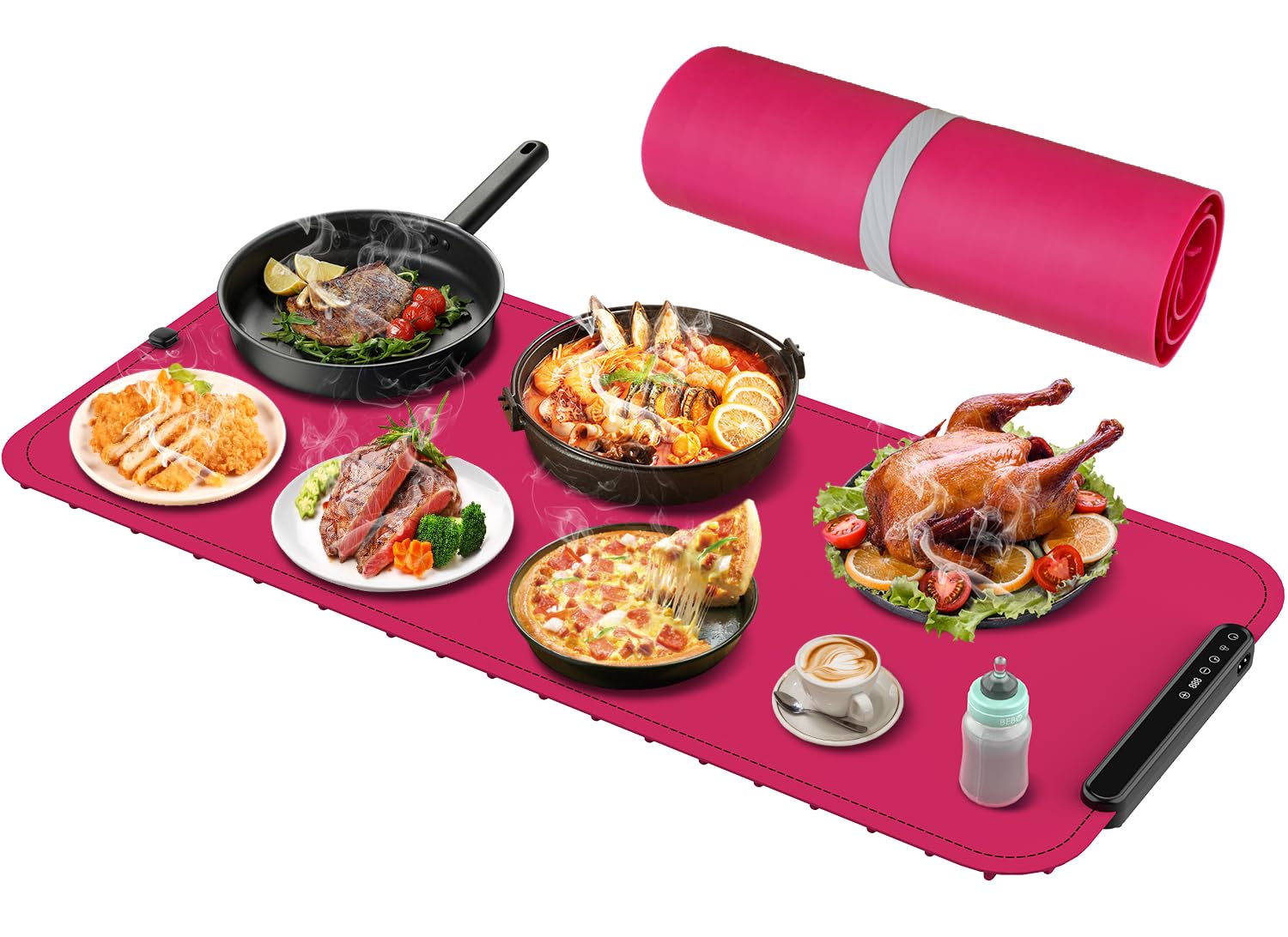 COODAM warming mat for food rose pink, compact 36x16, keeps dishes warm evenly during meals.