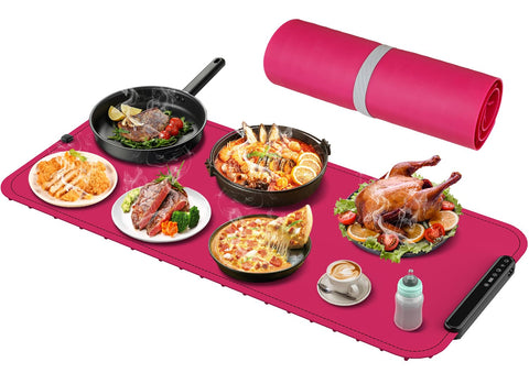 COODAM warming mat for food rose pink, compact 36x16, keeps dishes warm evenly during meals.