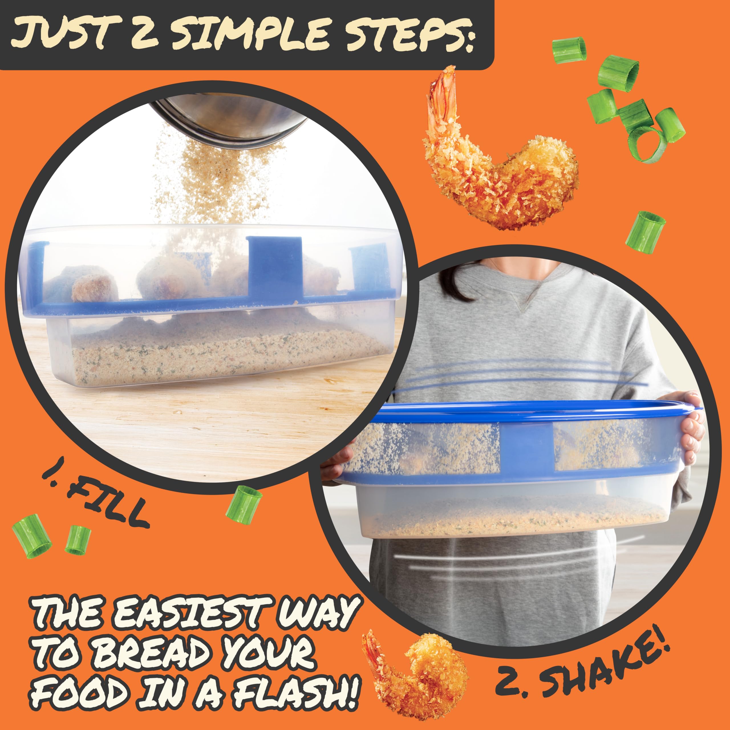 COOK'S CHOICE Better Breader Bowl in action during shake-to-coat process