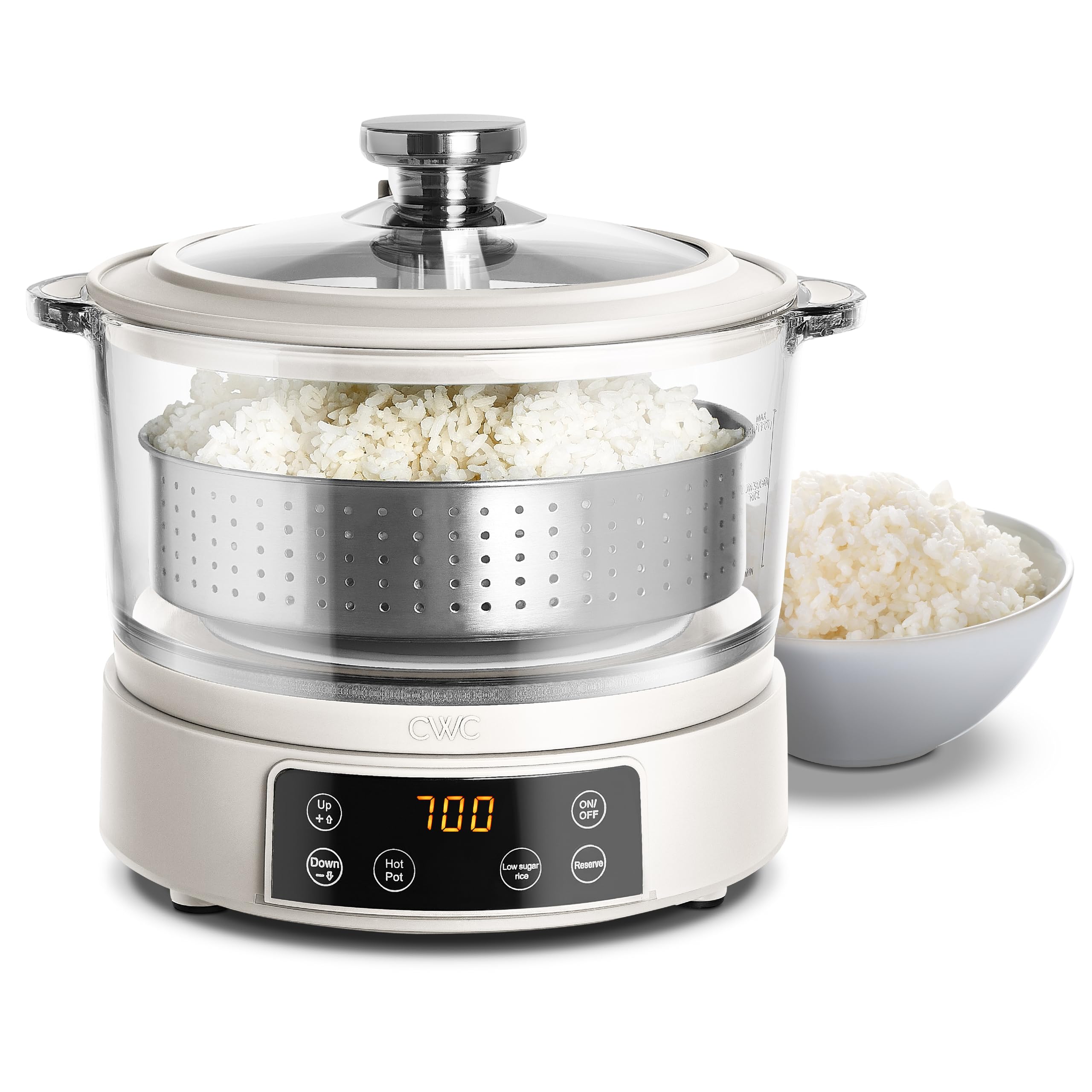 COOK WITH COLOR 3L glass mini rice cooker front view for compact kitchen use