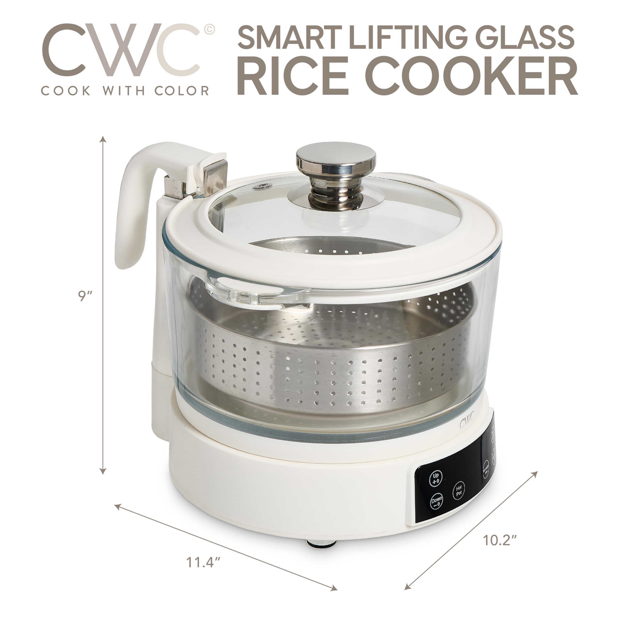 COOK WITH COLOR 3L glass mini cooker with steamer attachments for versatile meals