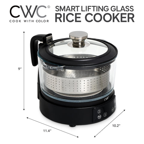 COOK WITH COLOR 3L glass mini rice cooker auto lift basket in action enables cleaner draining
