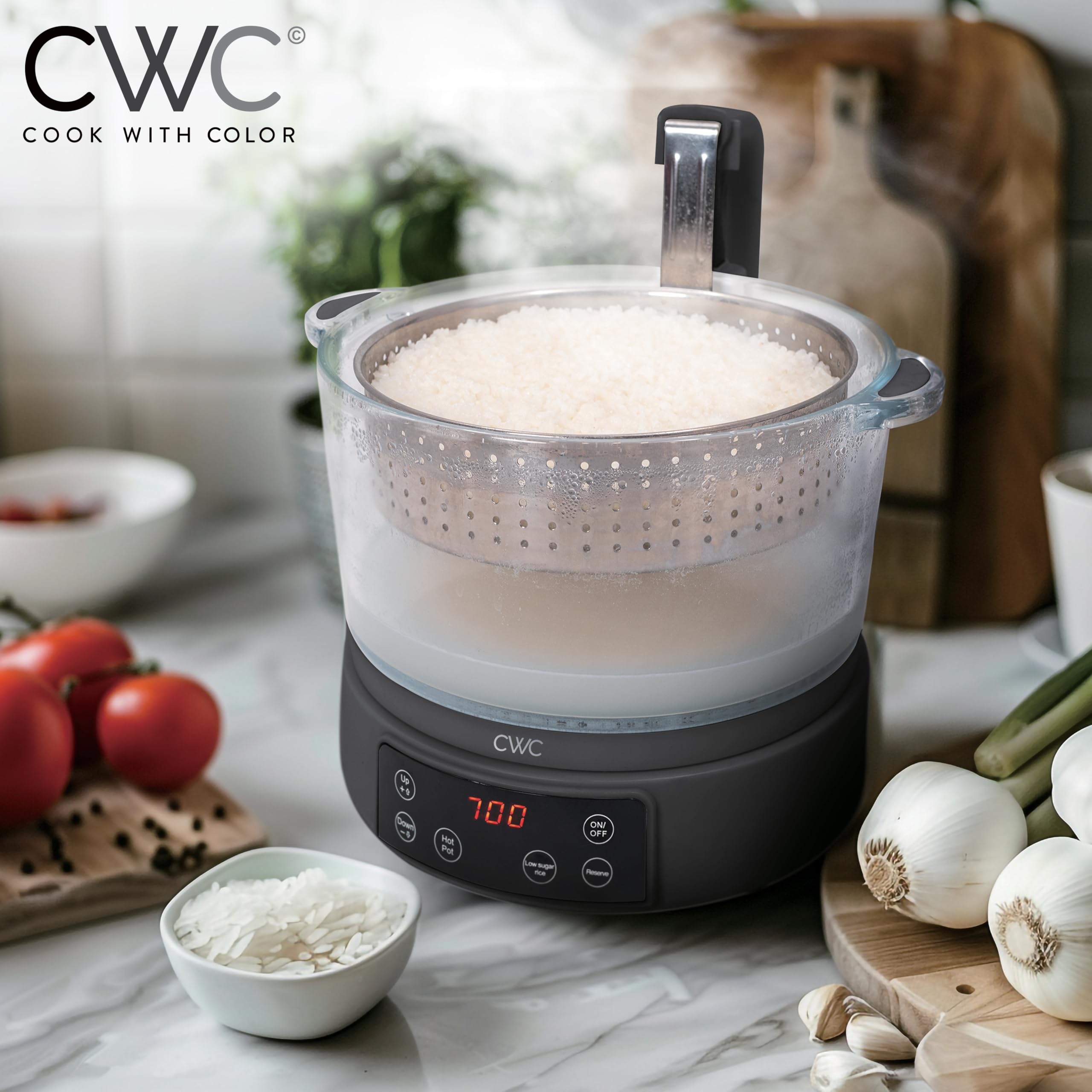 COOK WITH COLOR 3L glass mini rice cooker hotpot feature enables customizable meals