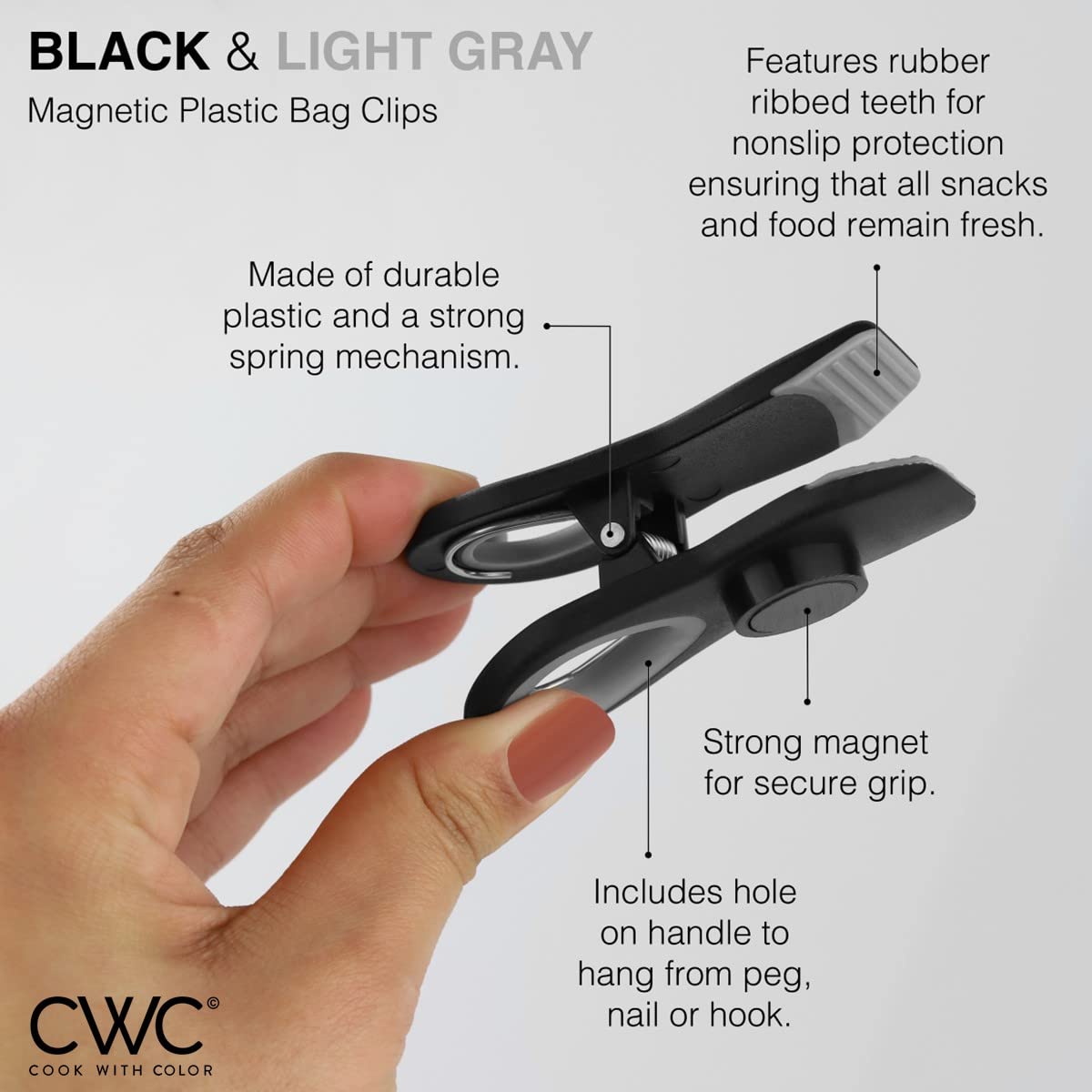 Soft-touch handles for comfortable, everyday bag sealing.