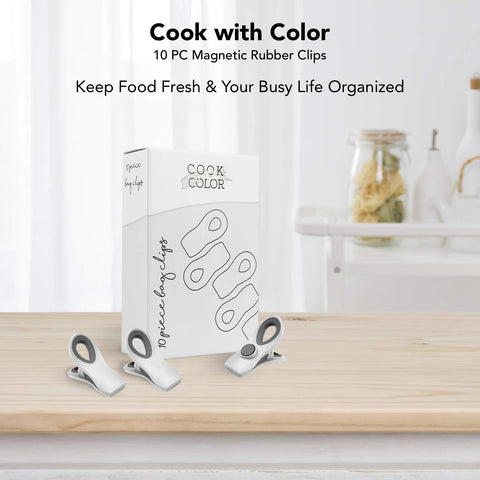 Cook with Color bag clips sealing snack bags to keep freshness on the go.