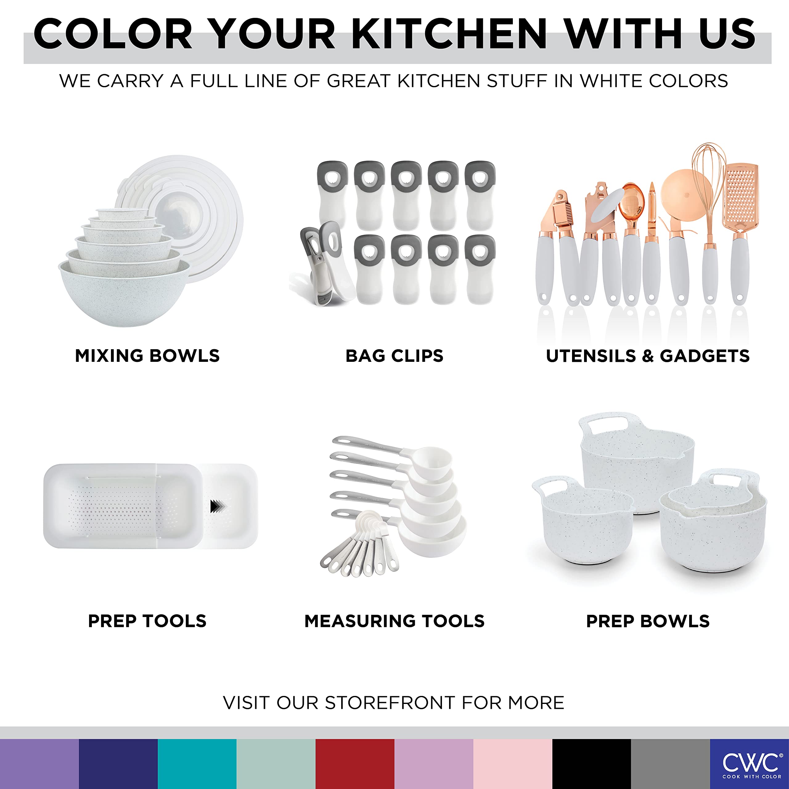 Cook with Color white 20-pack bag clips for colorful kitchen organization.