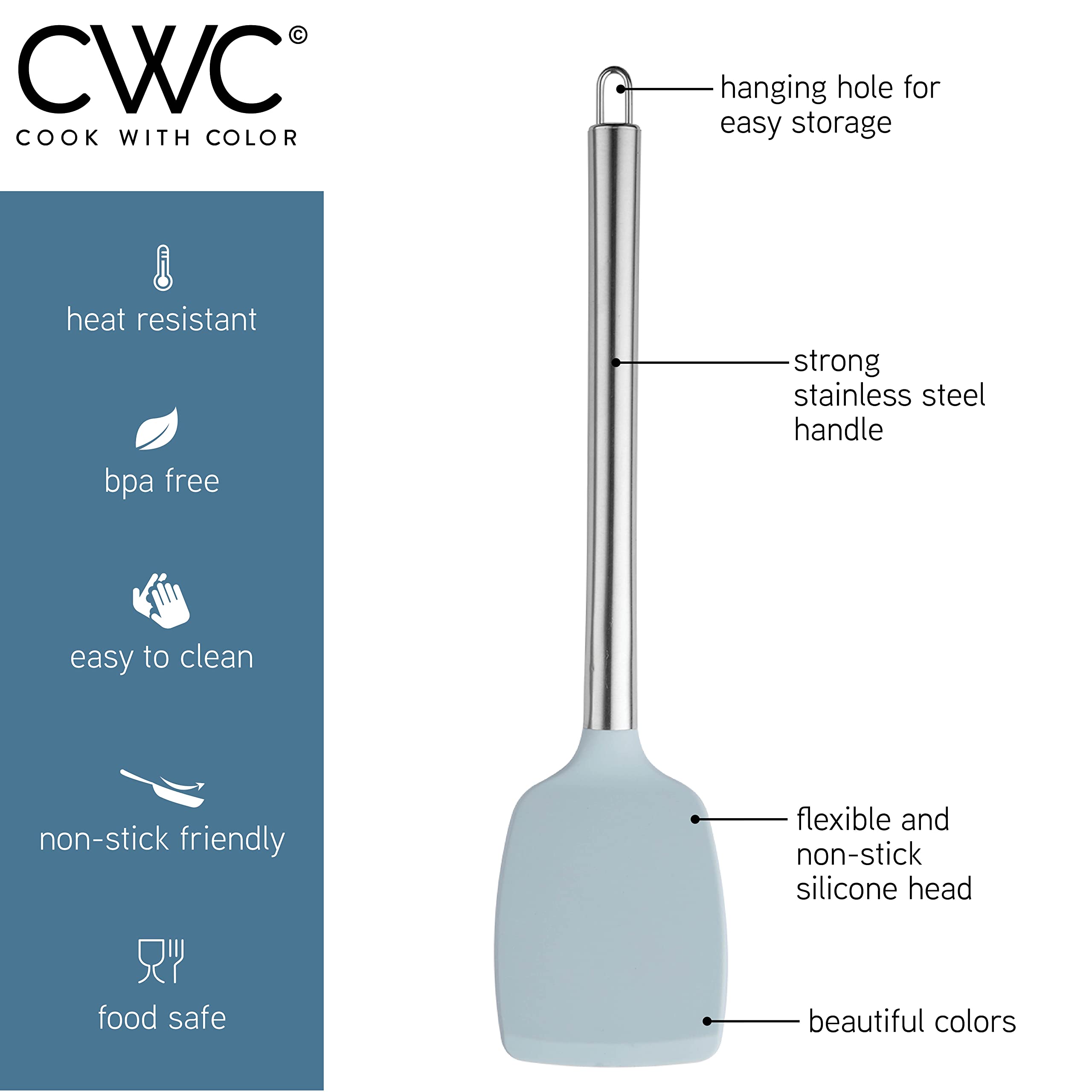 Cook With Color blue and white utensils close-up showing modern design and heat resistance