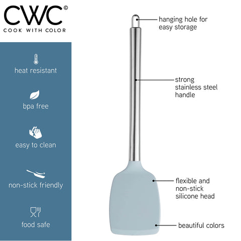 Cook With Color blue and white utensils close-up showing modern design and heat resistance