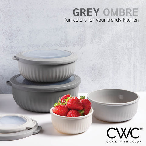 COOK WITH COLOR bowls with transparent lids show contents at a glance.