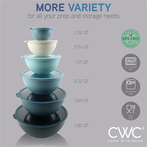 COOK WITH COLOR bowls with pour spouts and handles for controlled pouring and mixing.