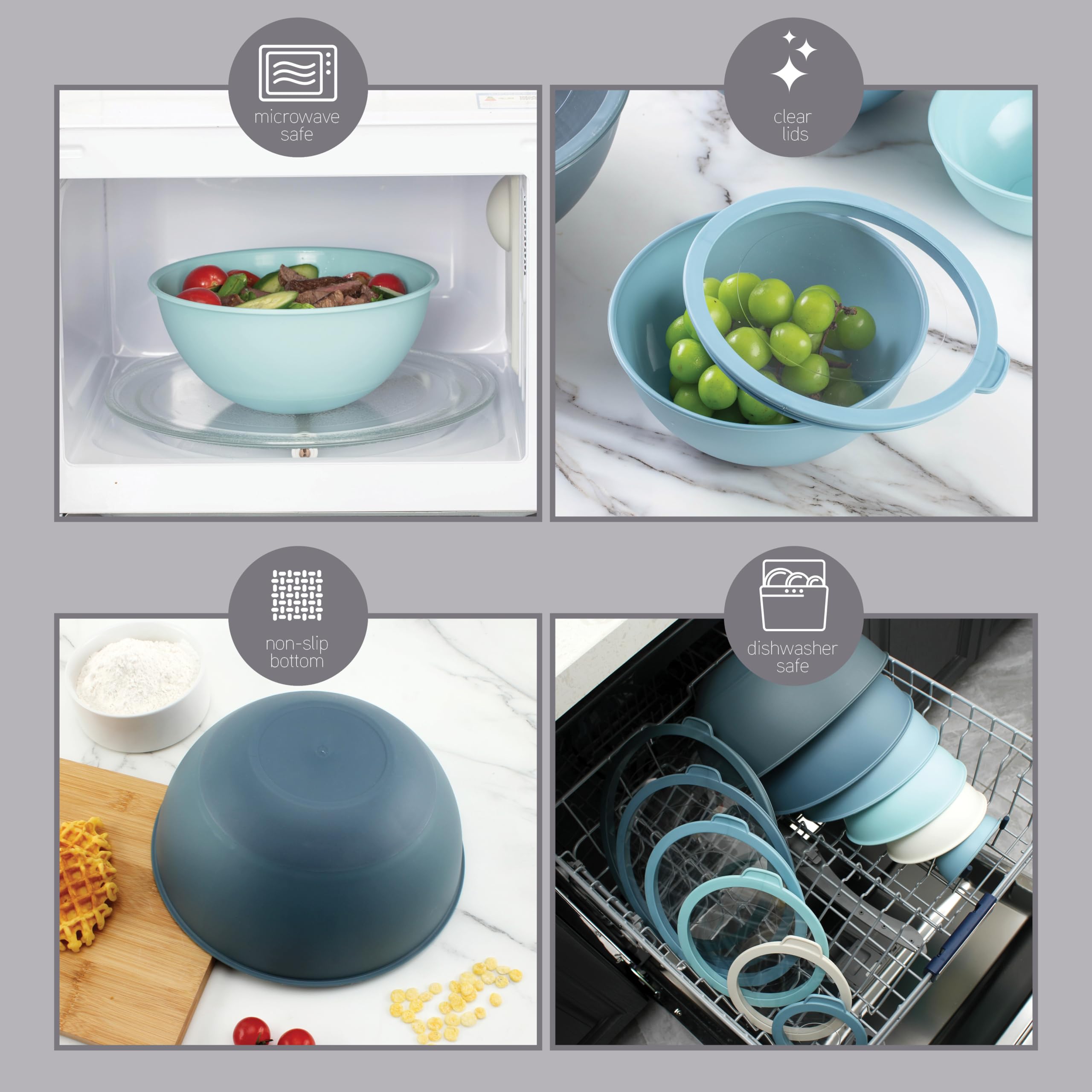 COOK WITH COLOR bowls on a rack show top rack dishwasher safe for easy cleanup.