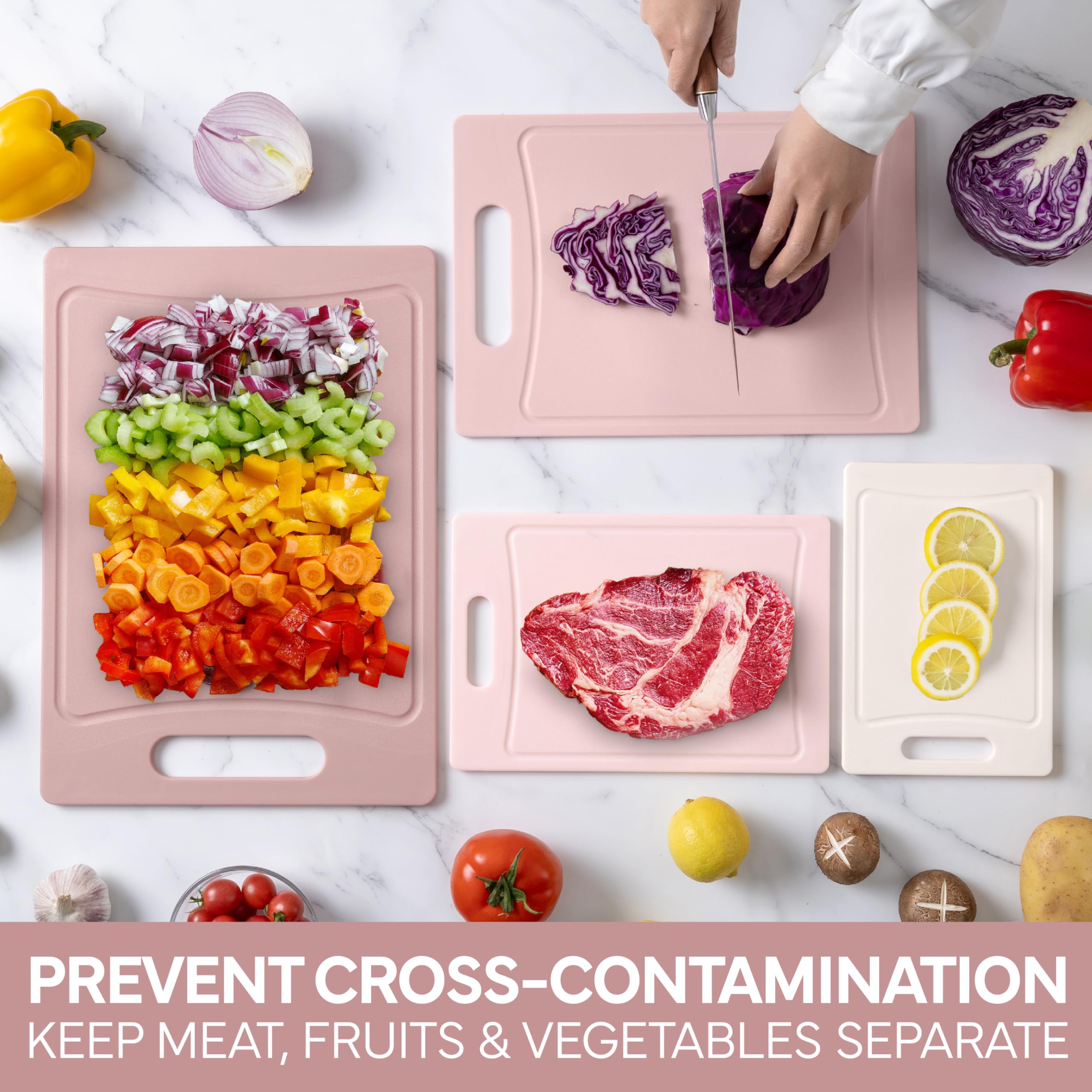 COOK WITH COLOR BPA-free pink board with durable surface protects knives