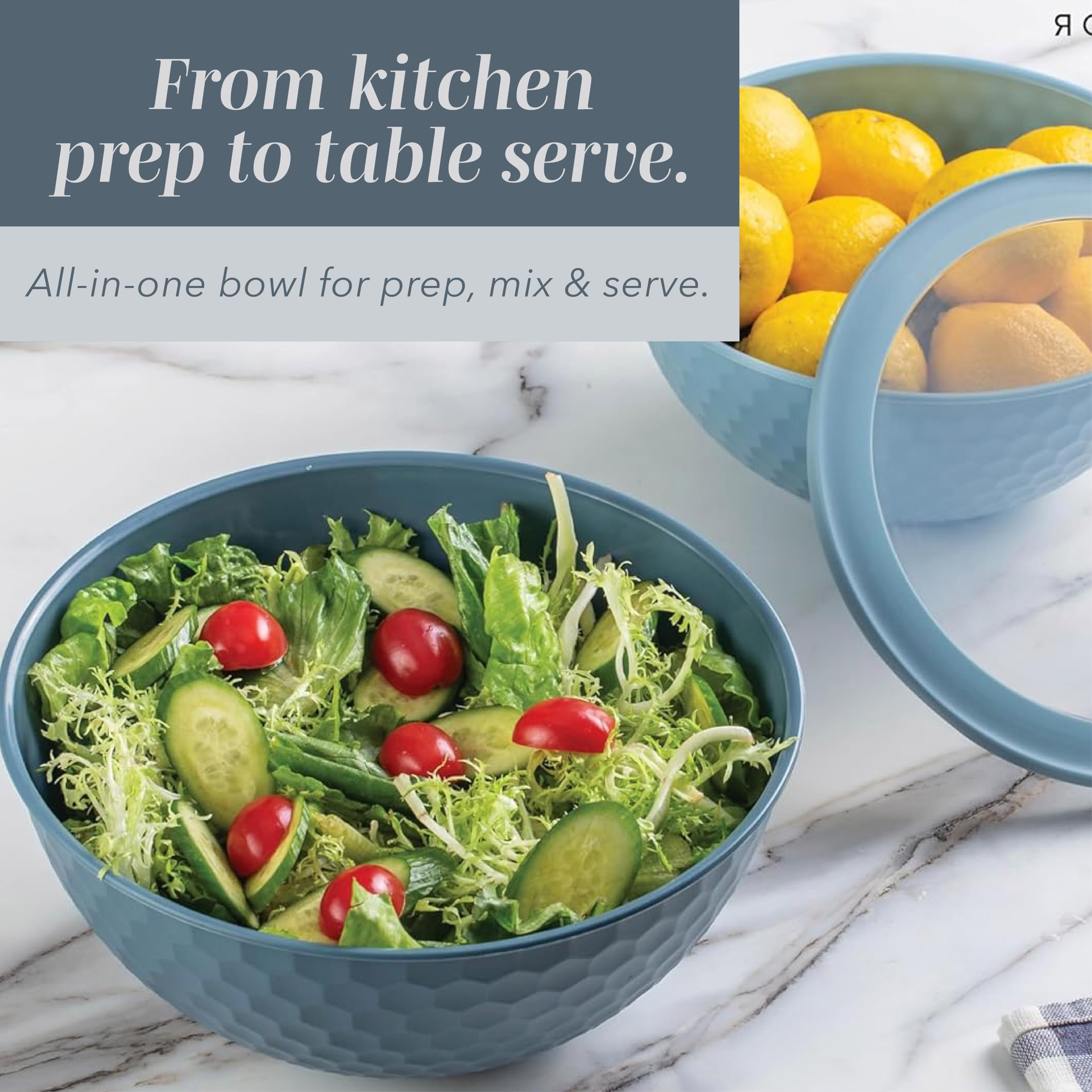BPA-free polypropylene bowls in blue ready for microwave and freezer use