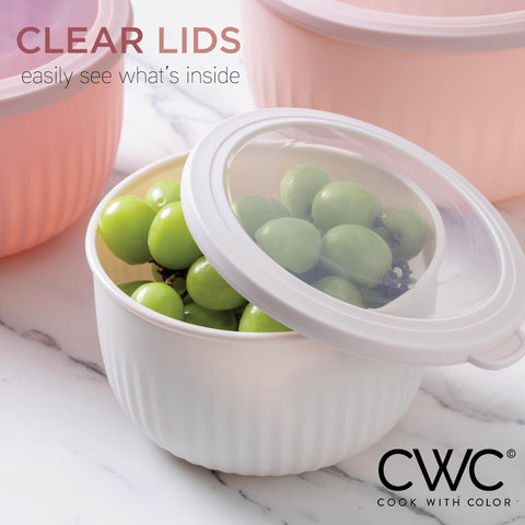 Cook with Color lids offer visible contents in the fridge.