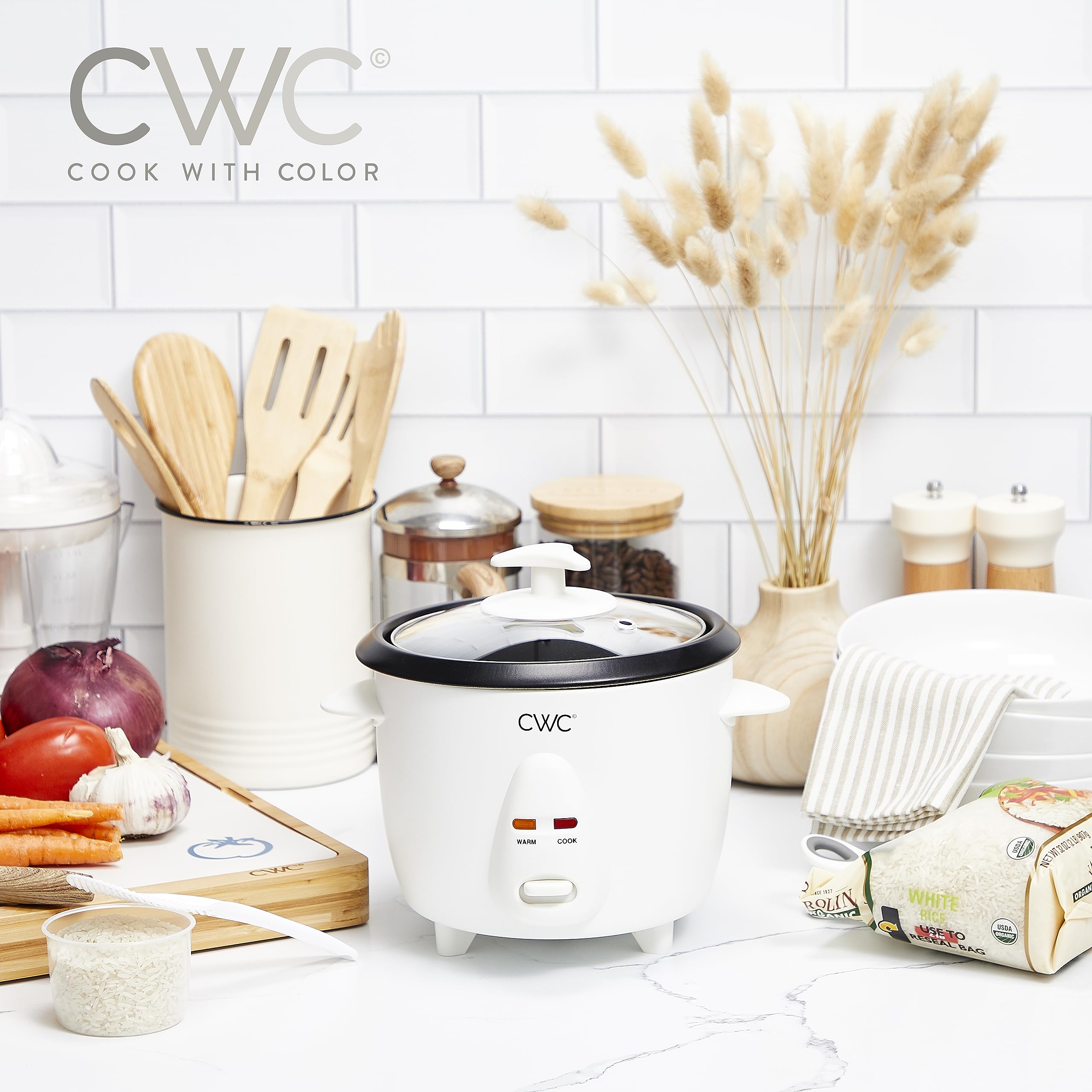 Cook With Color 6 Cup Rice Cooker compact design fits small kitchens.