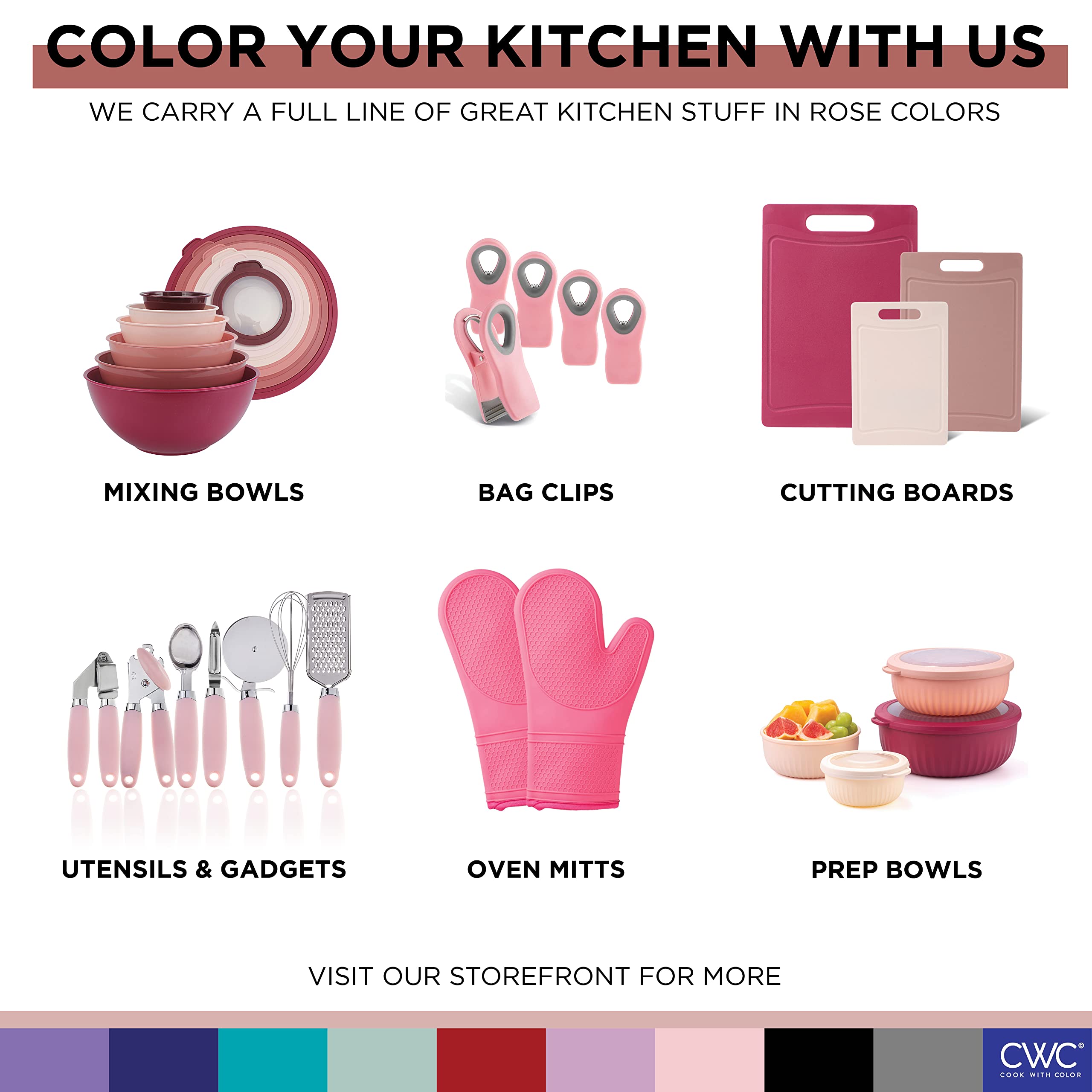 COOK WITH COLOR compact pink kitchen gadget set for easy organization