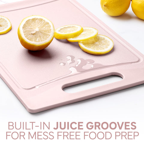 COOK WITH COLOR easy-grip pink cutting board for carrying and drying