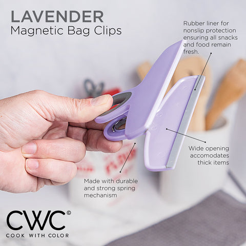 COOK WITH COLOR lavender fridge-magnet bag clip attached to fridge