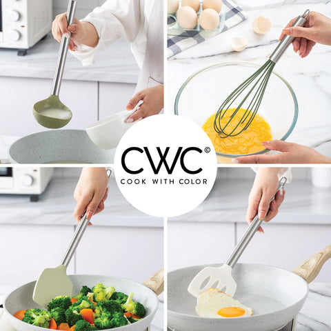 COOK WITH COLOR ladle smooth edge for soups and sauces.