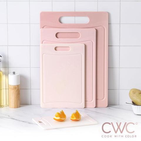 COOK WITH COLOR large pink cutting board with non-slip feet for stable prepping