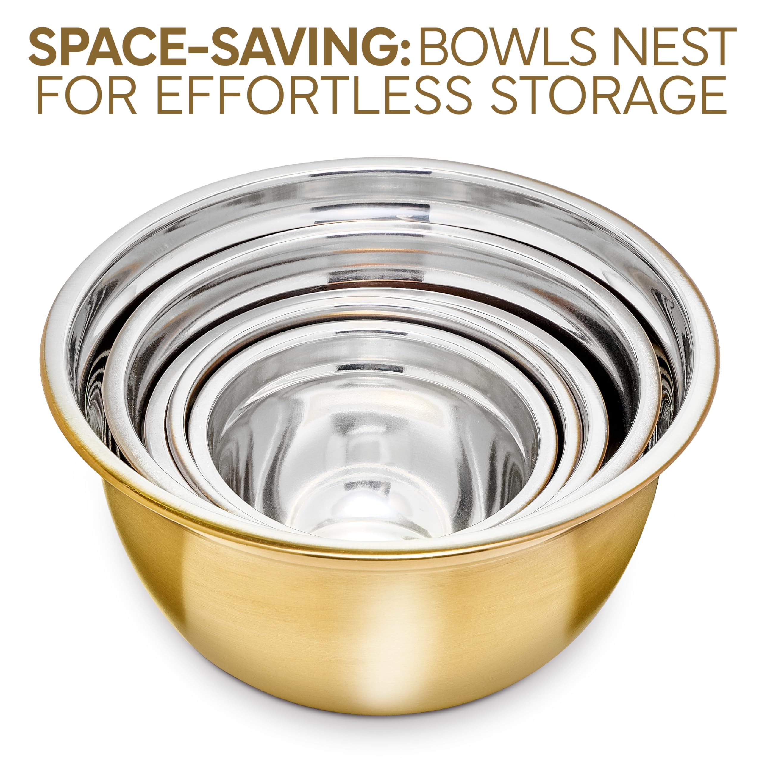 Cook With Color luxe PVD-coated bowls resist tarnish and fading during daily use.