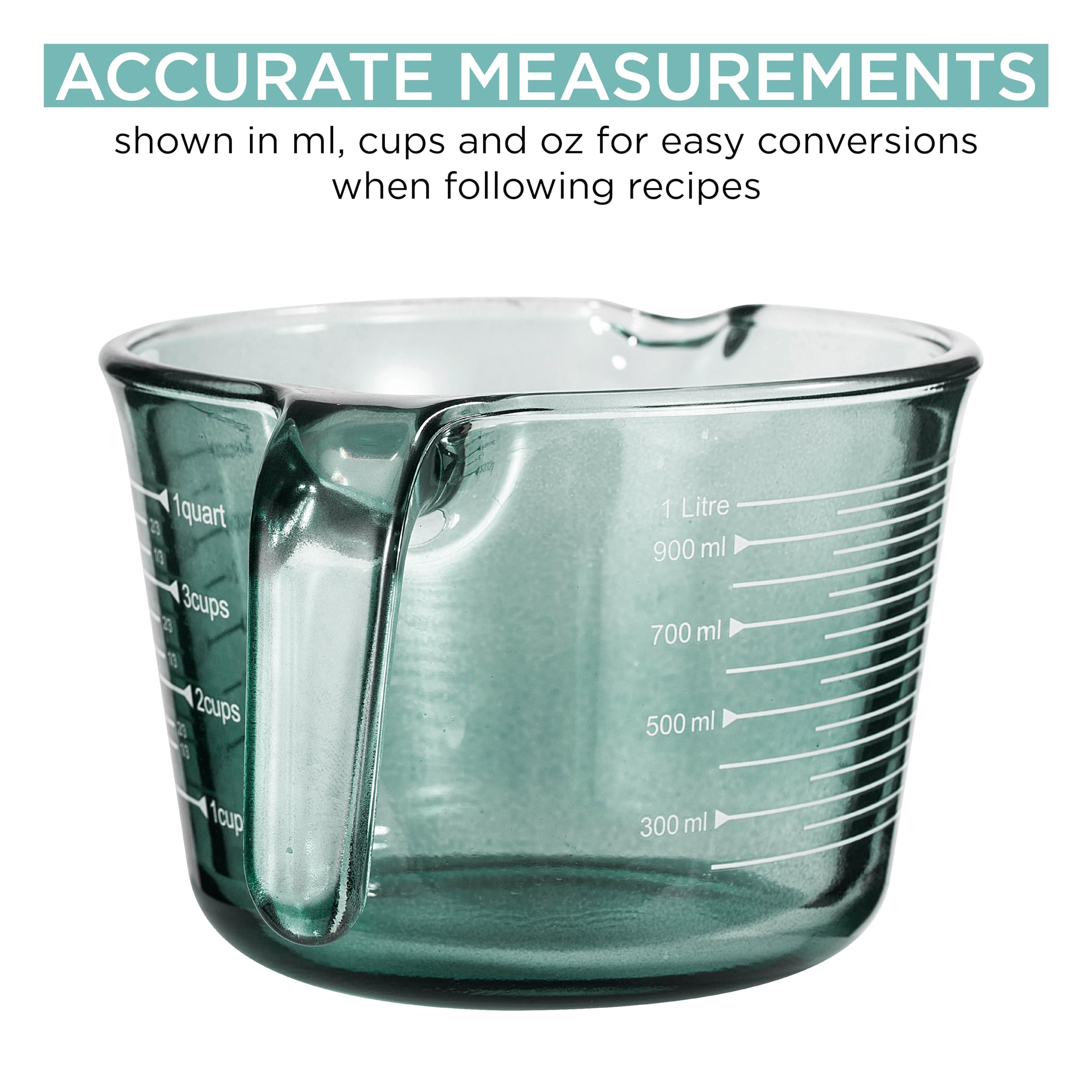 COOK WITH COLOR measuring cups with easy-to-read markings improve accuracy during cooking.