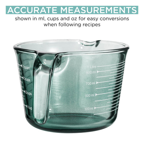 COOK WITH COLOR measuring cups with easy-to-read markings improve accuracy during cooking.