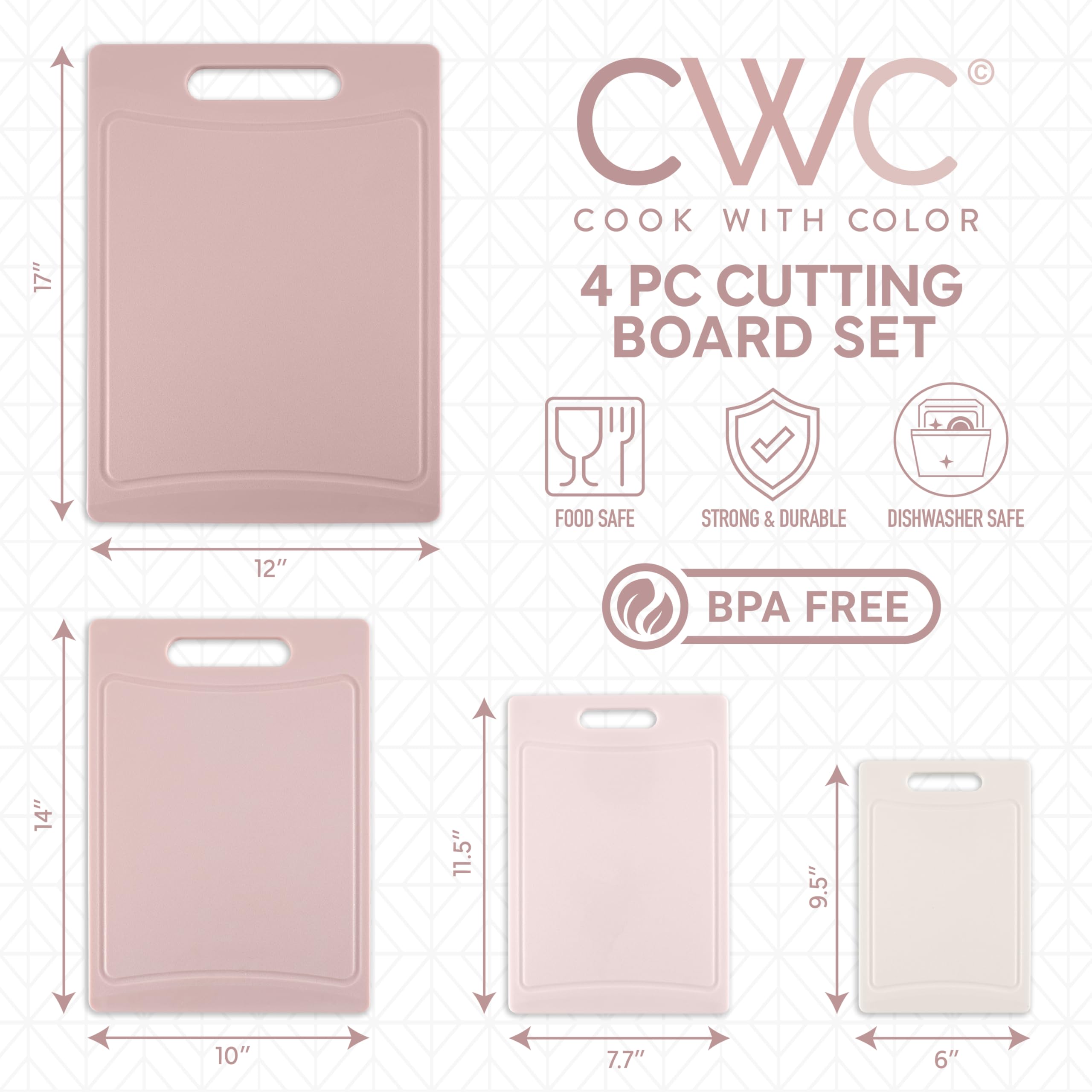 COOK WITH COLOR medium pink cutting board with non-slip grip for versatile prep
