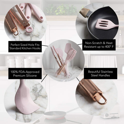 COOK WITH COLOR mini slotted spatula pink protects nonstick pans while turning