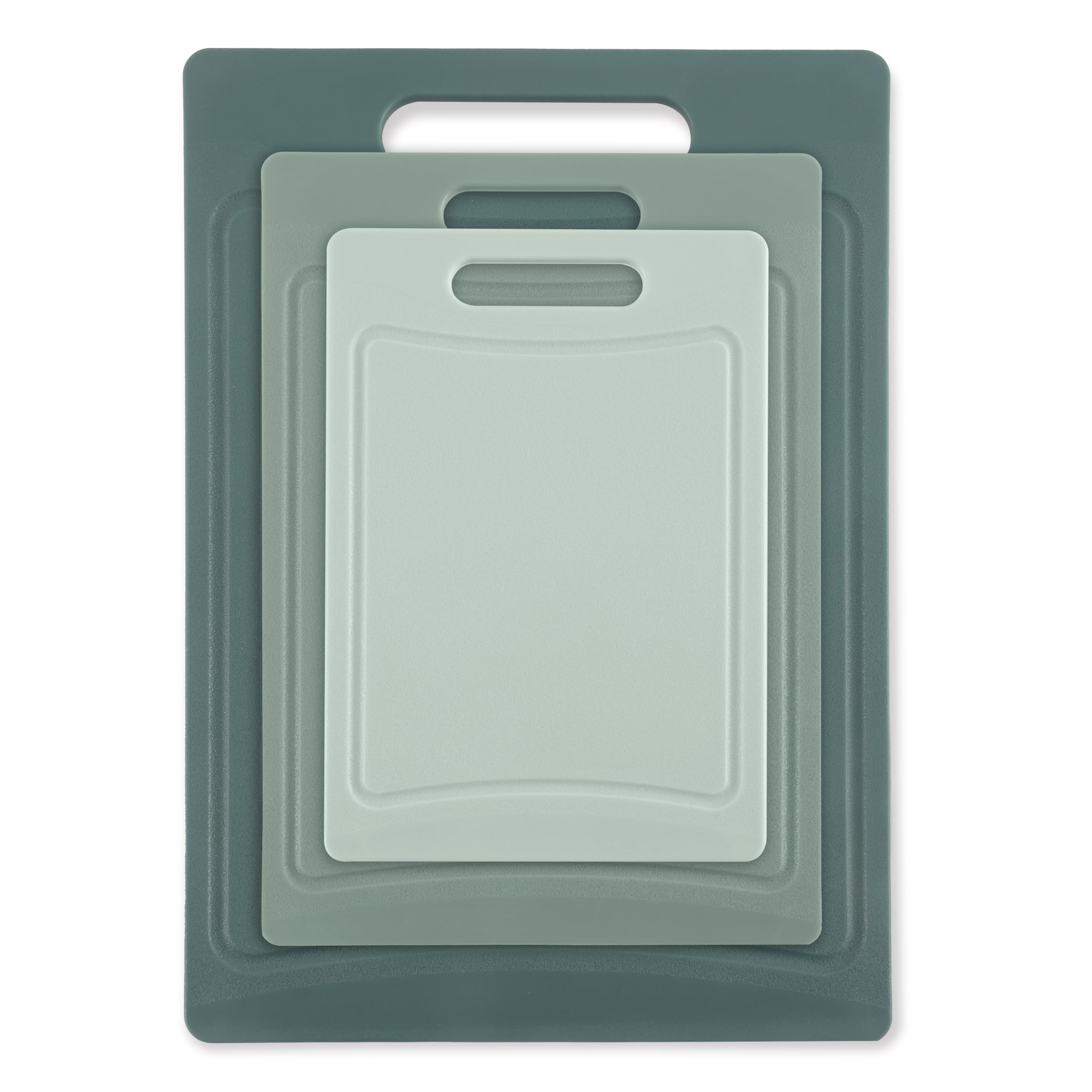 COOK WITH COLOR mint cutting board set hangs neatly for dry storage.
