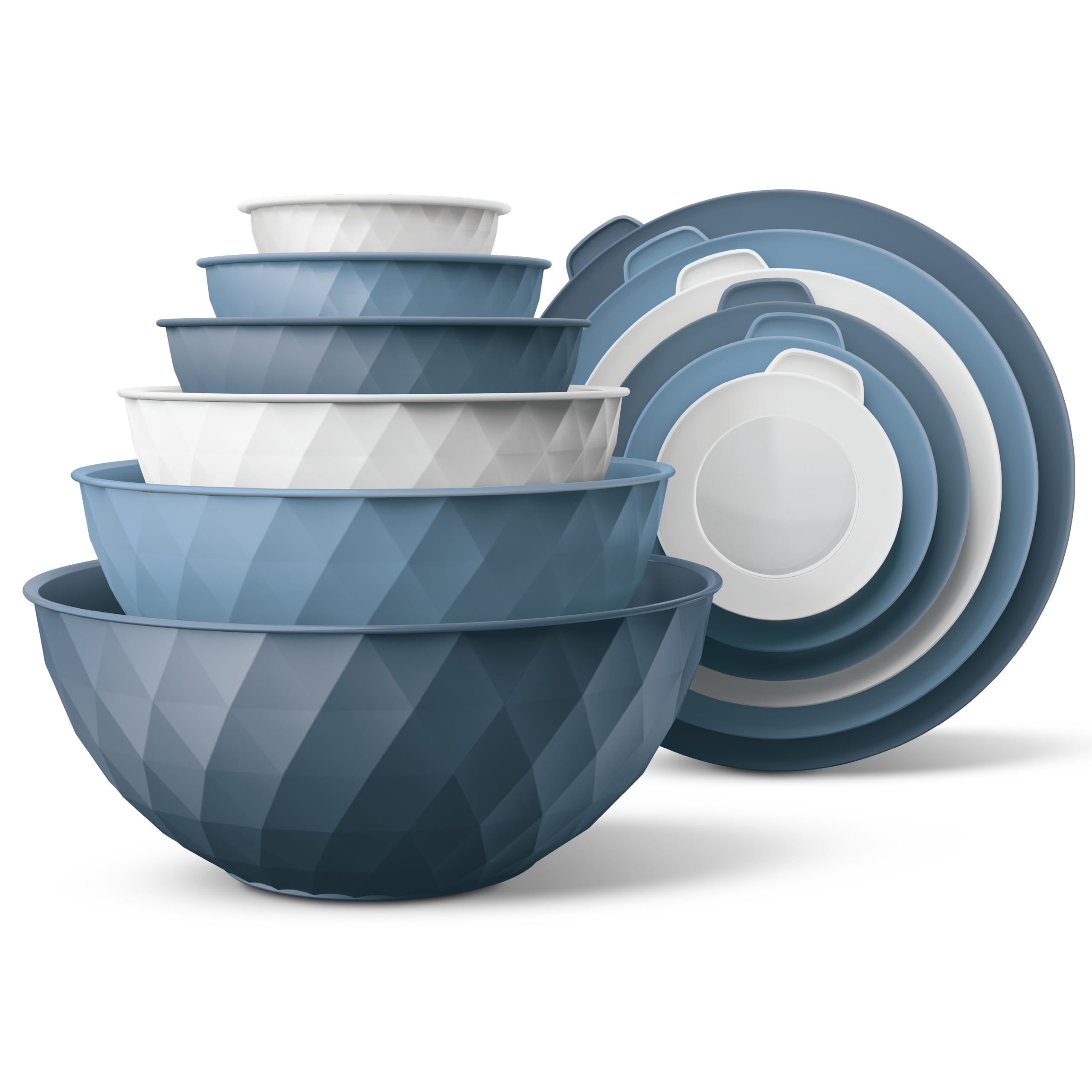 COOK WITH COLOR mixing bowls with lids in denim diamond design for versatile meal prep.