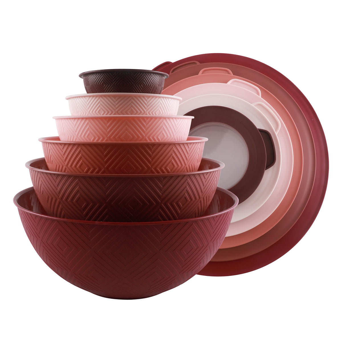Cook with Color mixing bowls rose nesting design for space-saving storage