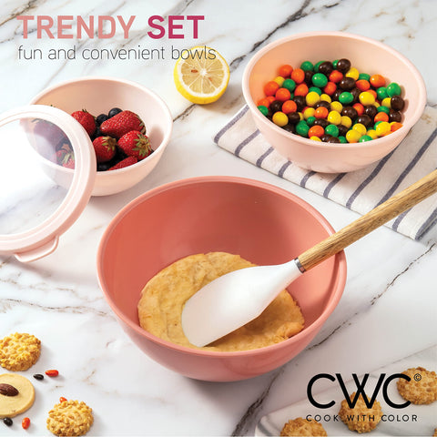 COOK WITH COLOR rose bowls displayed on a counter for organized storage