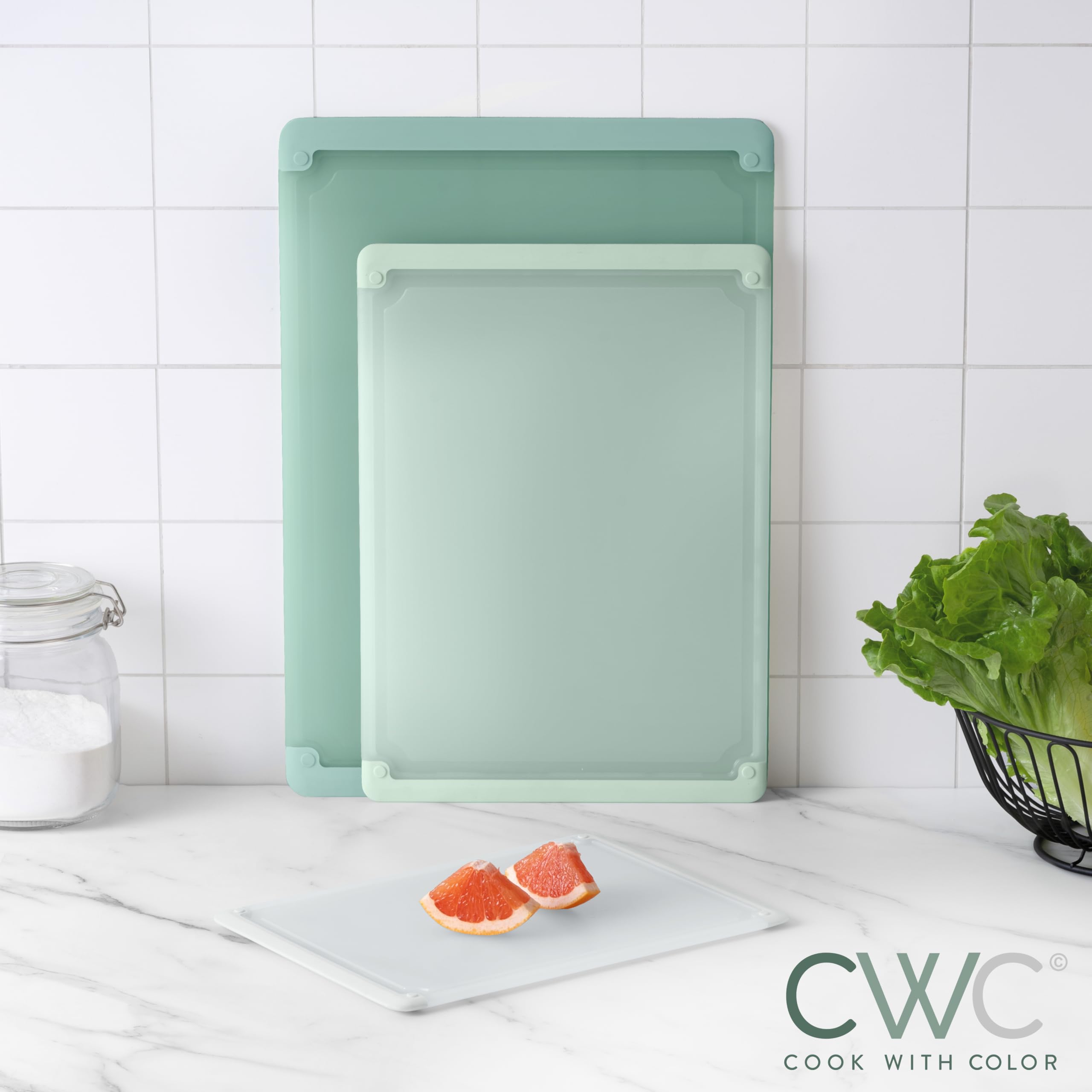 Cook with Color non-slip edges keep ingredients secure on any countertop
