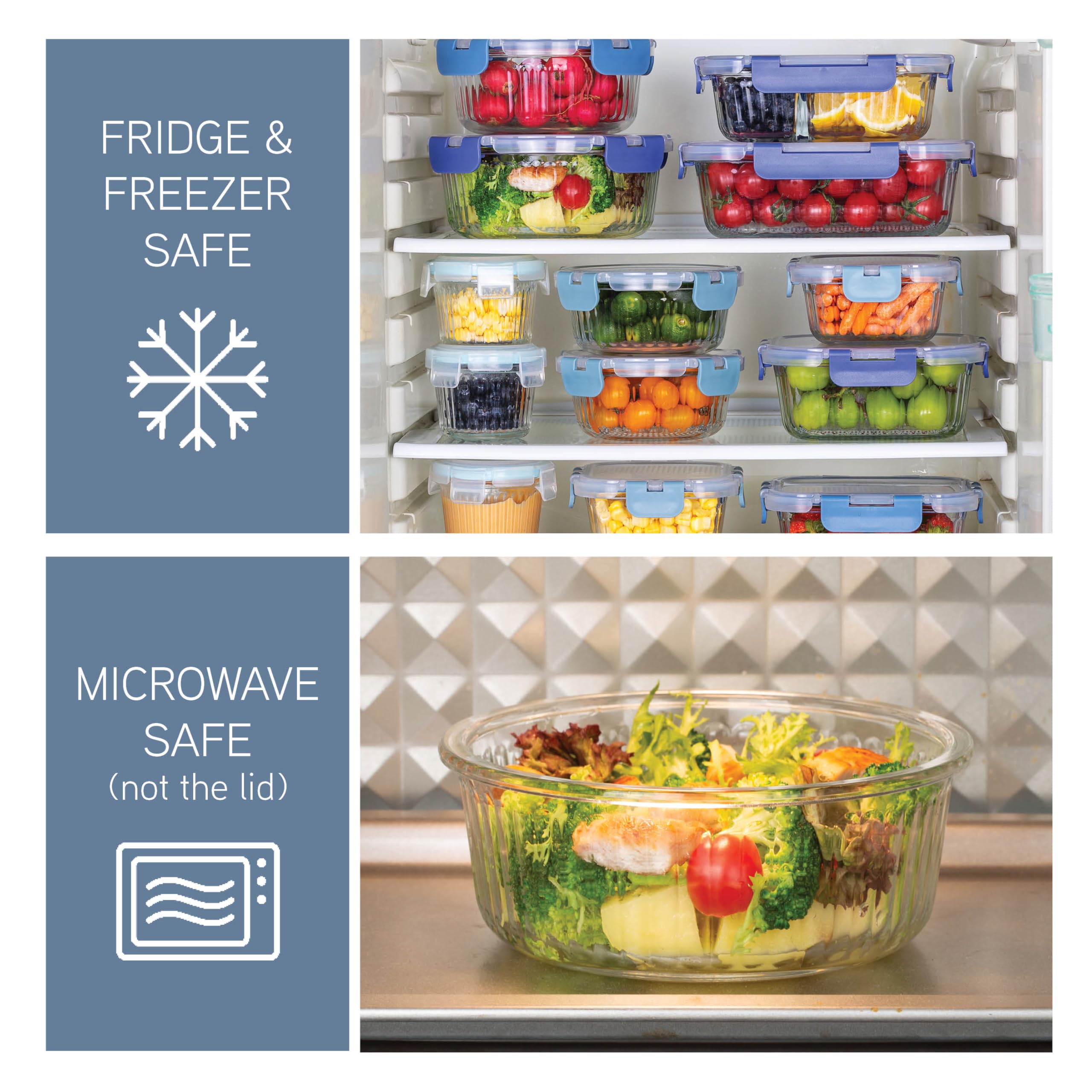 Borosilicate glass safe for oven and microwave use.