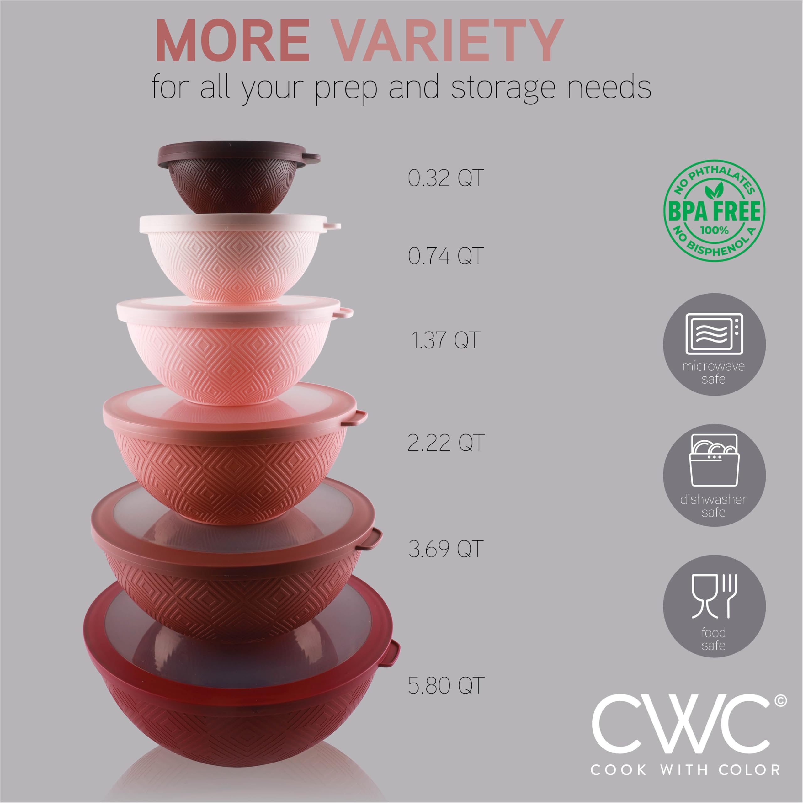 COOK WITH COLOR prep bowls with rose lids keep ingredients fresh