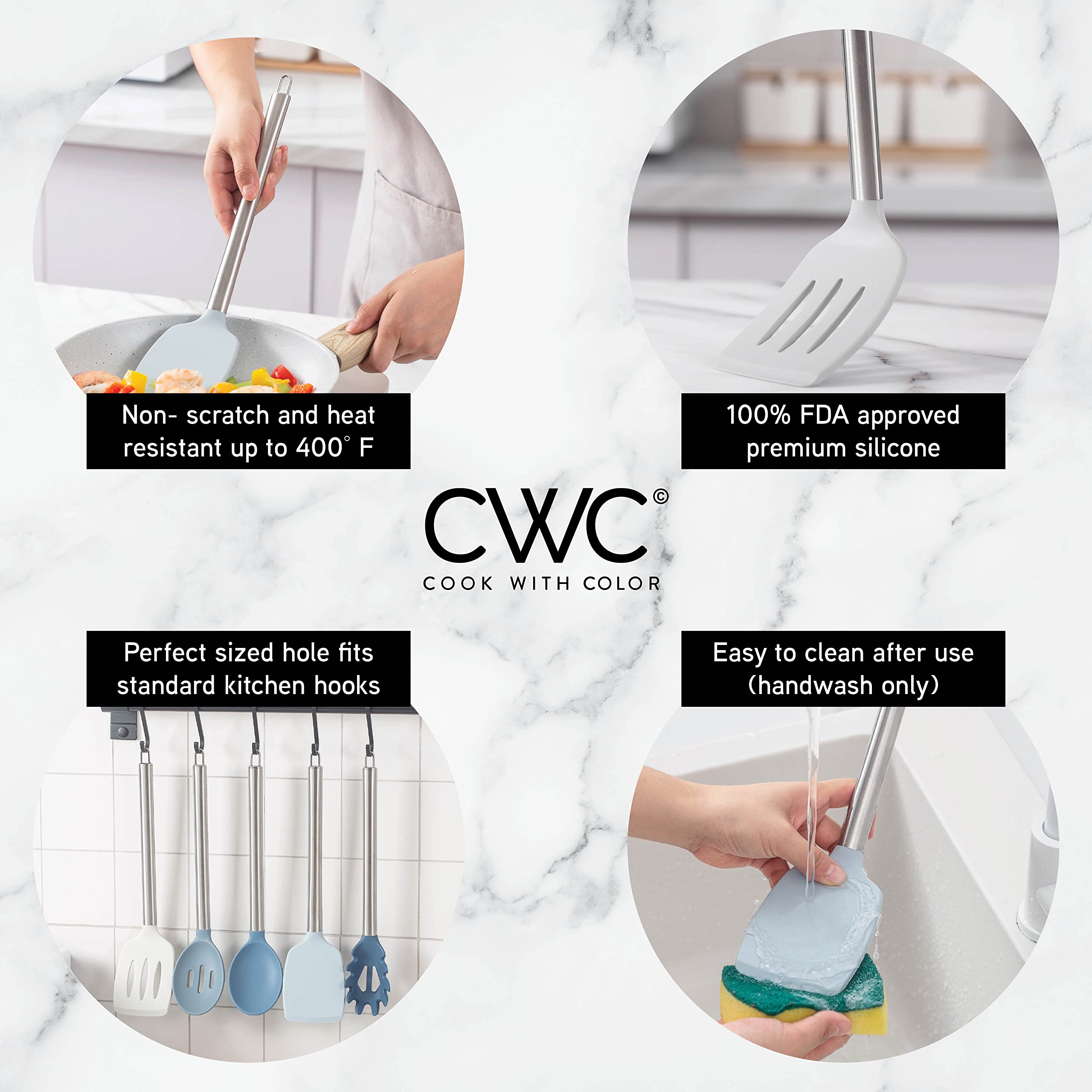 Cook With Color silicone turner gentle on nonstick pans