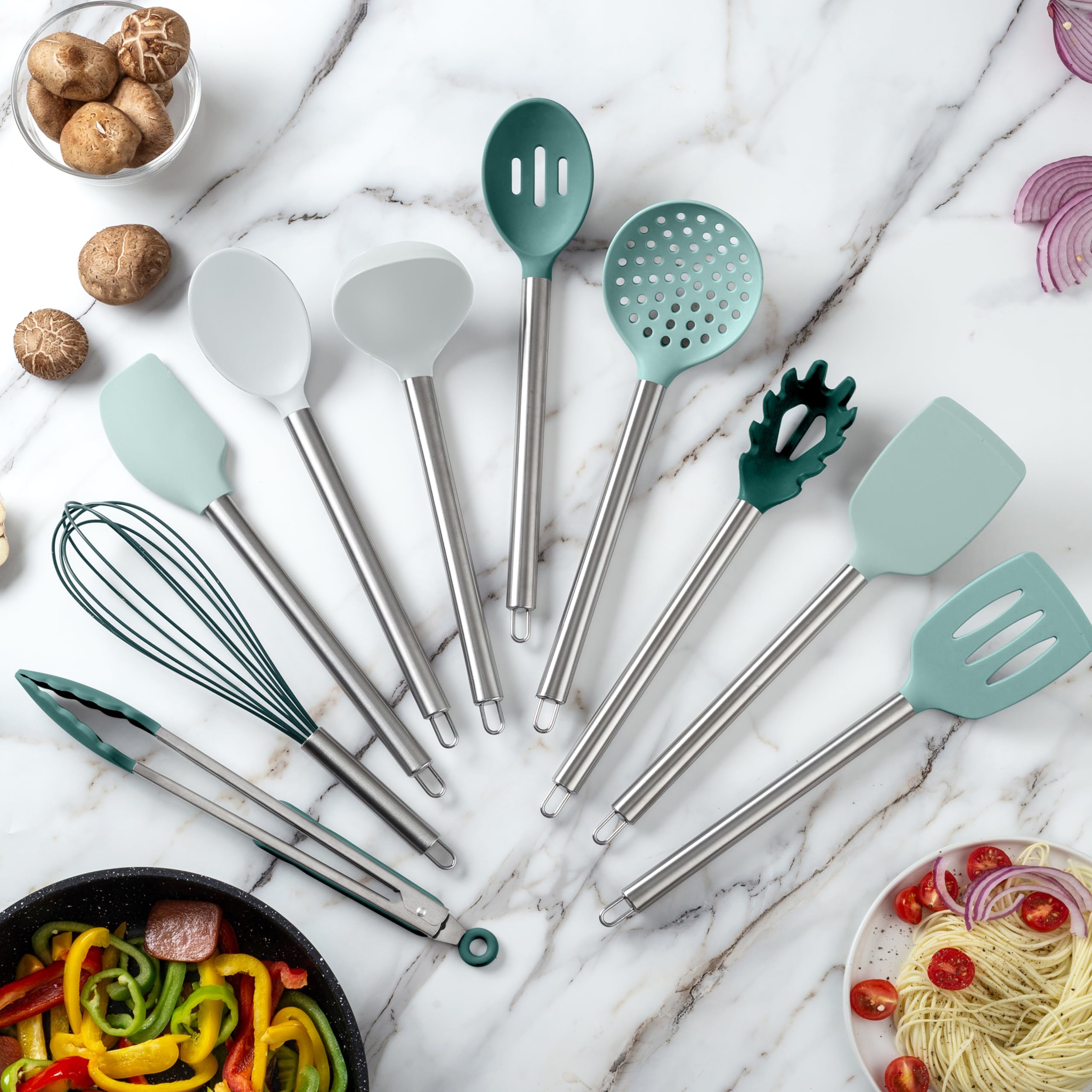 Cook With Color silicone slotted spoon helps drain liquids without scratching