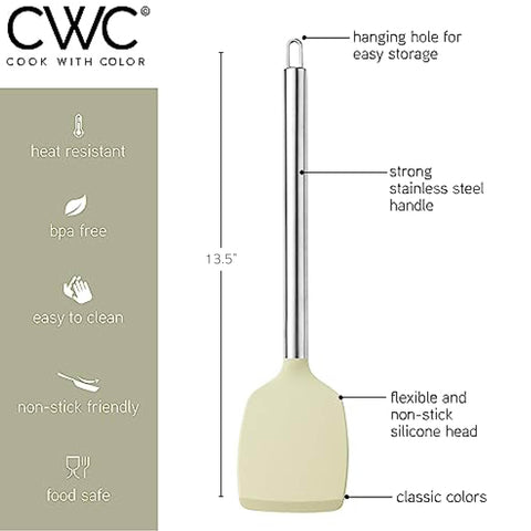 COOK WITH COLOR silicone slotted turner drains liquids without scratching.