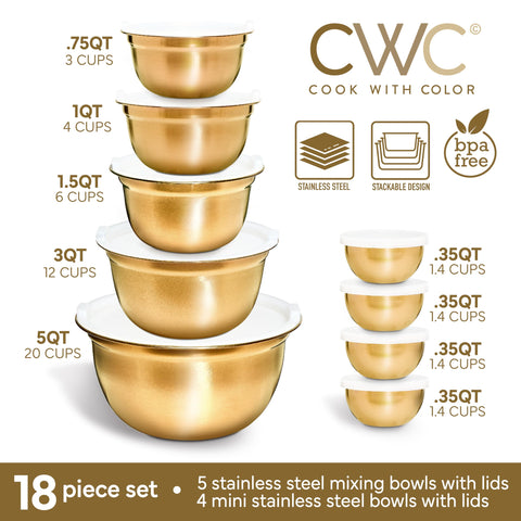 Cook With Color stainless steel bowls with lids offer airtight storage for leftovers.
